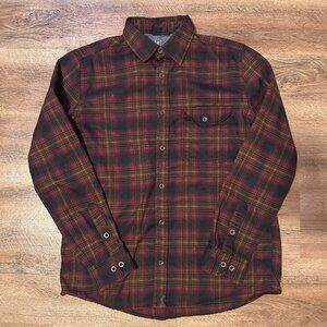 George Casual Button Down Mens Medium Brown Red Plaid Rugged Flannel Shirt